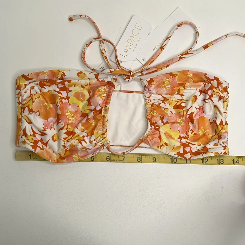 NWT L*Space Dawn multi bandeau Amal orange floral bikini top